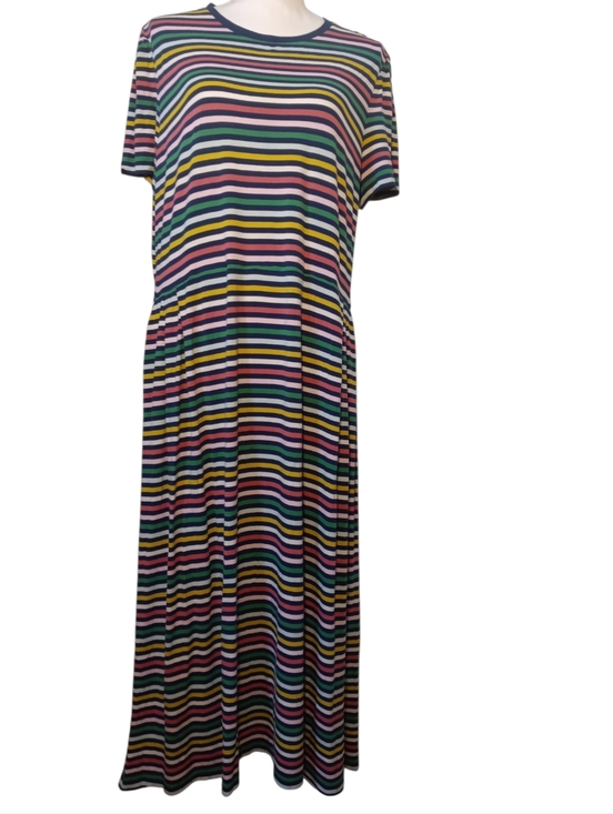 Boden Lucinda Jersey Rainbow Colored Striped Short Sleeve Midi Dress 20 22Reg - Picture 4 of 11